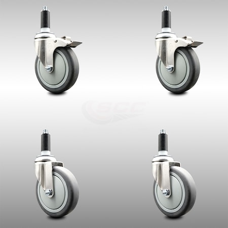 Service Caster 5 Inch 316SS Thermoplastic Rubber Swivel 1-1/8 Inch Stem Caster Lock Brake, 2PK SCC-SS316TTLEX20S514-TPRB-2-S-2-118